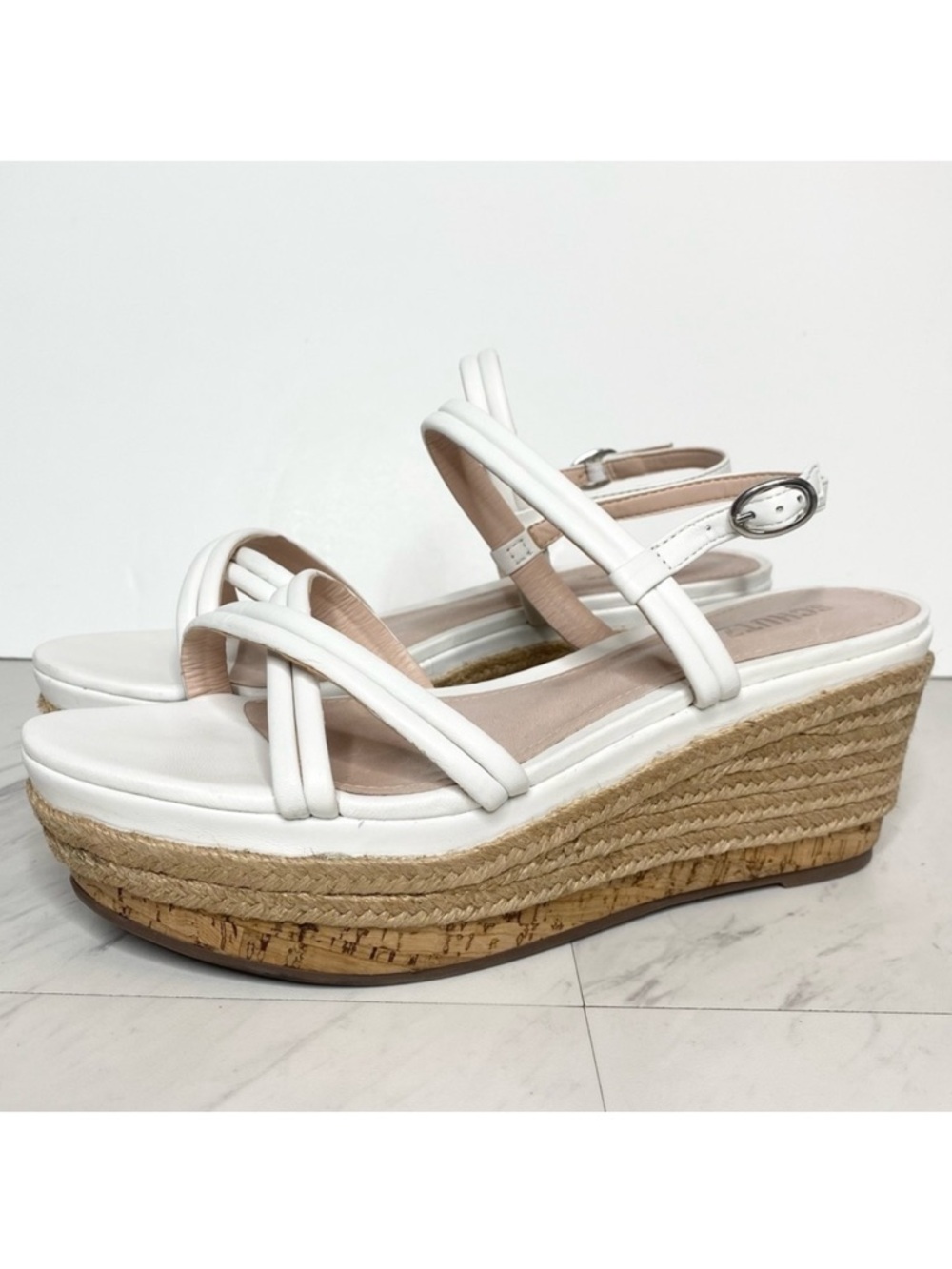 Schutz Isla Espadrille Wedge White Leather Strap Sandal 11B